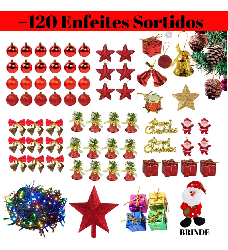 Kit Árvore Natal Grande 1,5m Decorada Completa Cheia Pisca