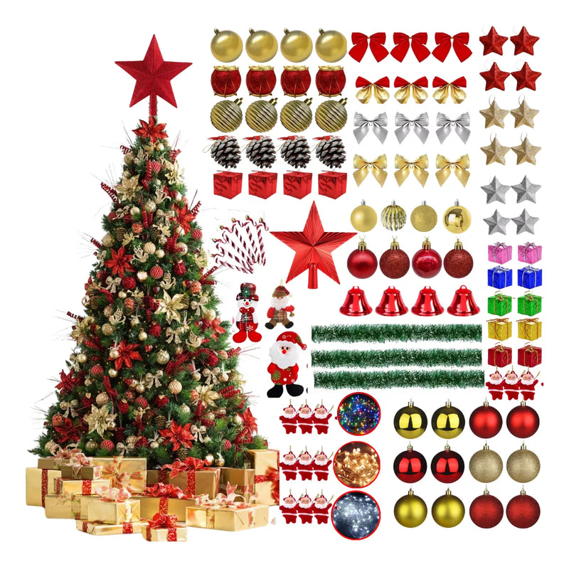 Kit Árvore Natal Grande 1,5m Decorada Completa Cheia Pisca