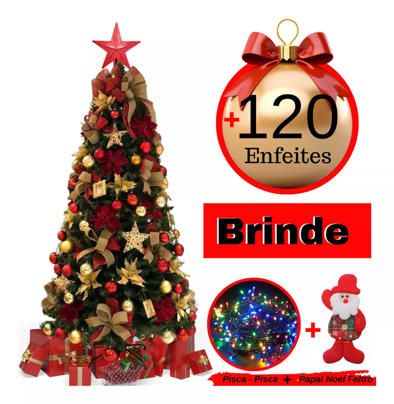 Kit Árvore Natal Grande 1,5m Decorada Completa Cheia Pisca