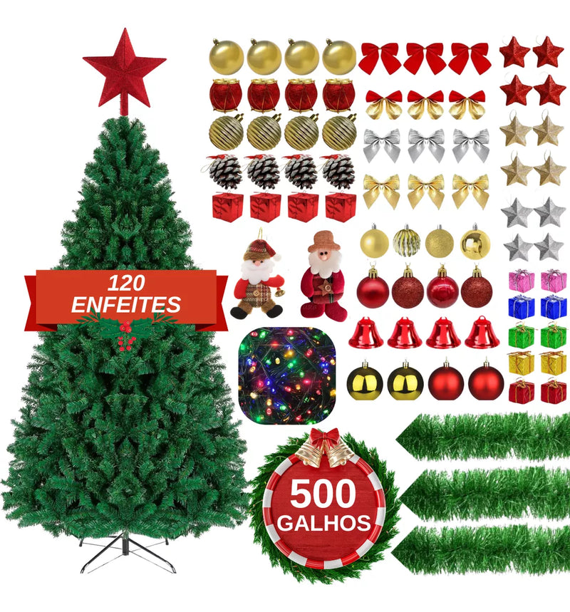 Kit Árvore Natal Grande 1,5m Decorada Completa Cheia Pisca