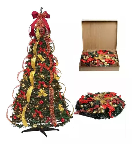 Árvore De Natal Retrátil Verde Luxo Premium Enfeitada Decorada 180cm