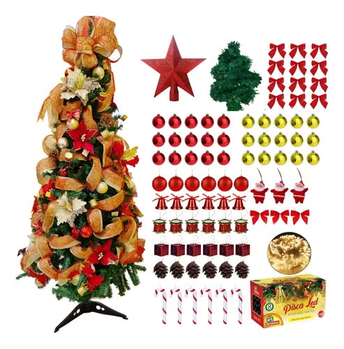 Arvore De Natal Decorada Grande Completa 150cm Luxo Cheia