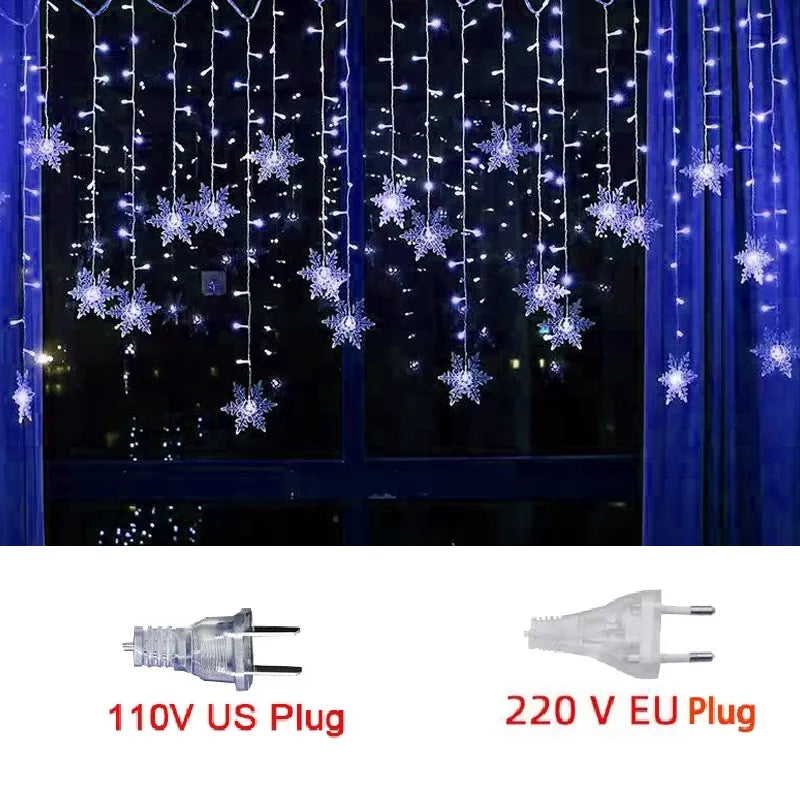 Luzes em LED Modelo Cortina Decoração de Natal Flocos de Neve